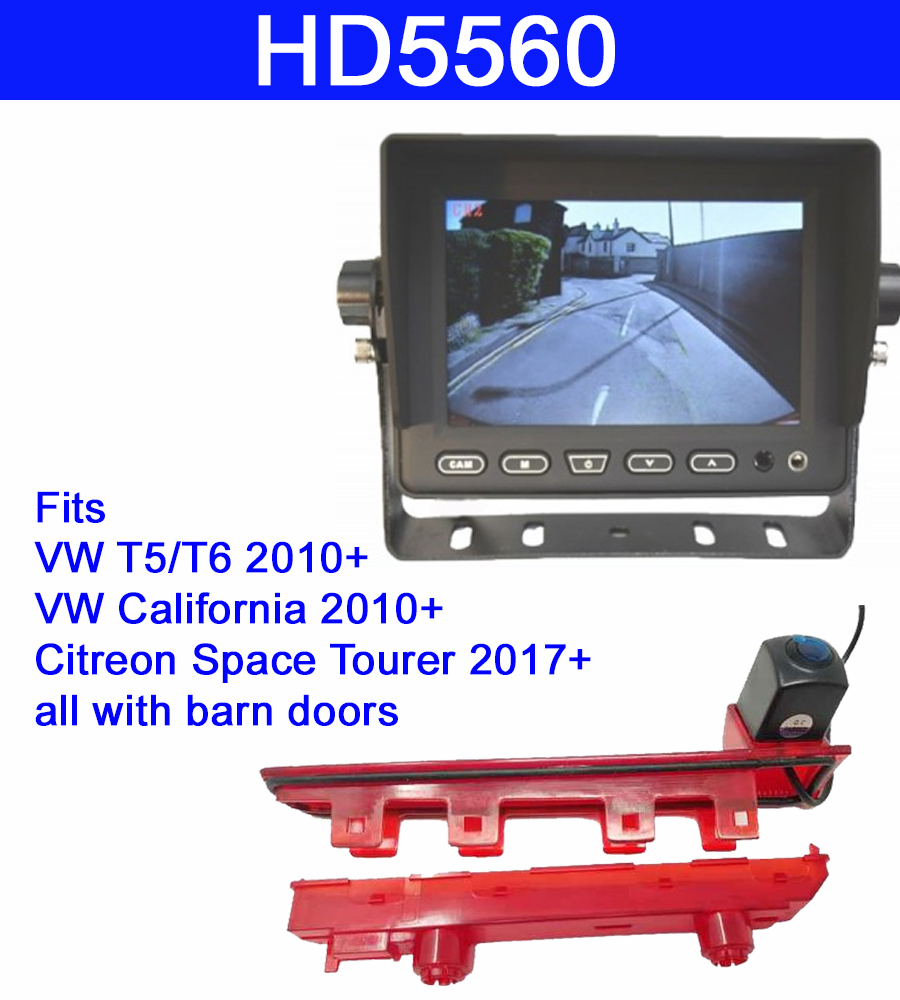 HD5560 5 inch heavy duty dash mount monitor and T5 brake light camera - barn door version